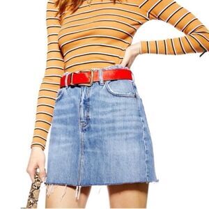 Topshop MOTO 100% Cotton Medium Wash Frayed Hem Jean Skirt 6